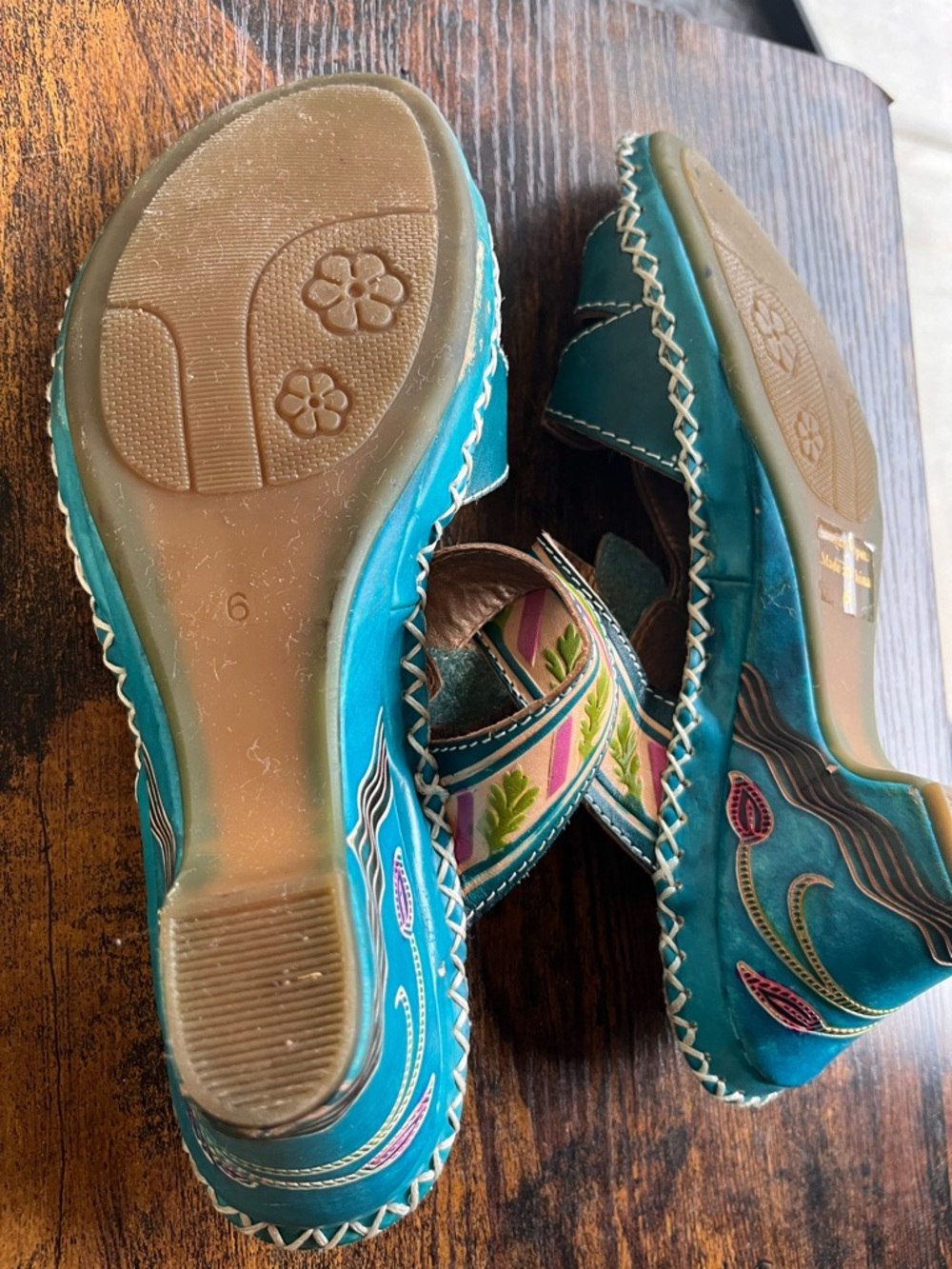 Colorful Teal Sandals with Pink Floral Accents - Picture 11 of 16